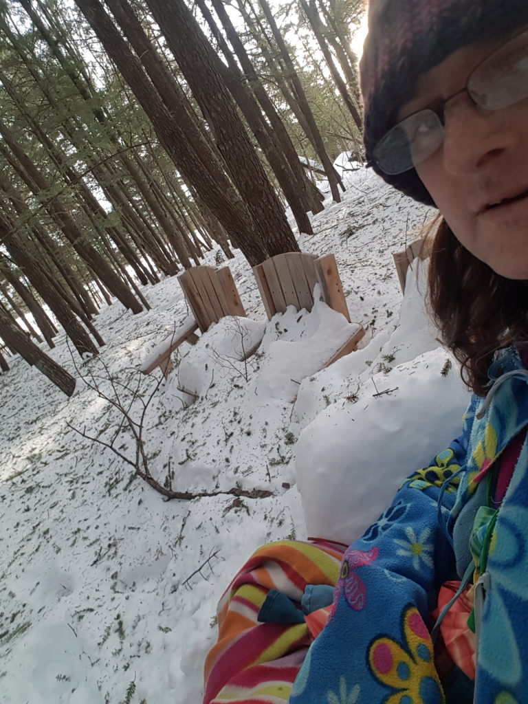 snow bench, me